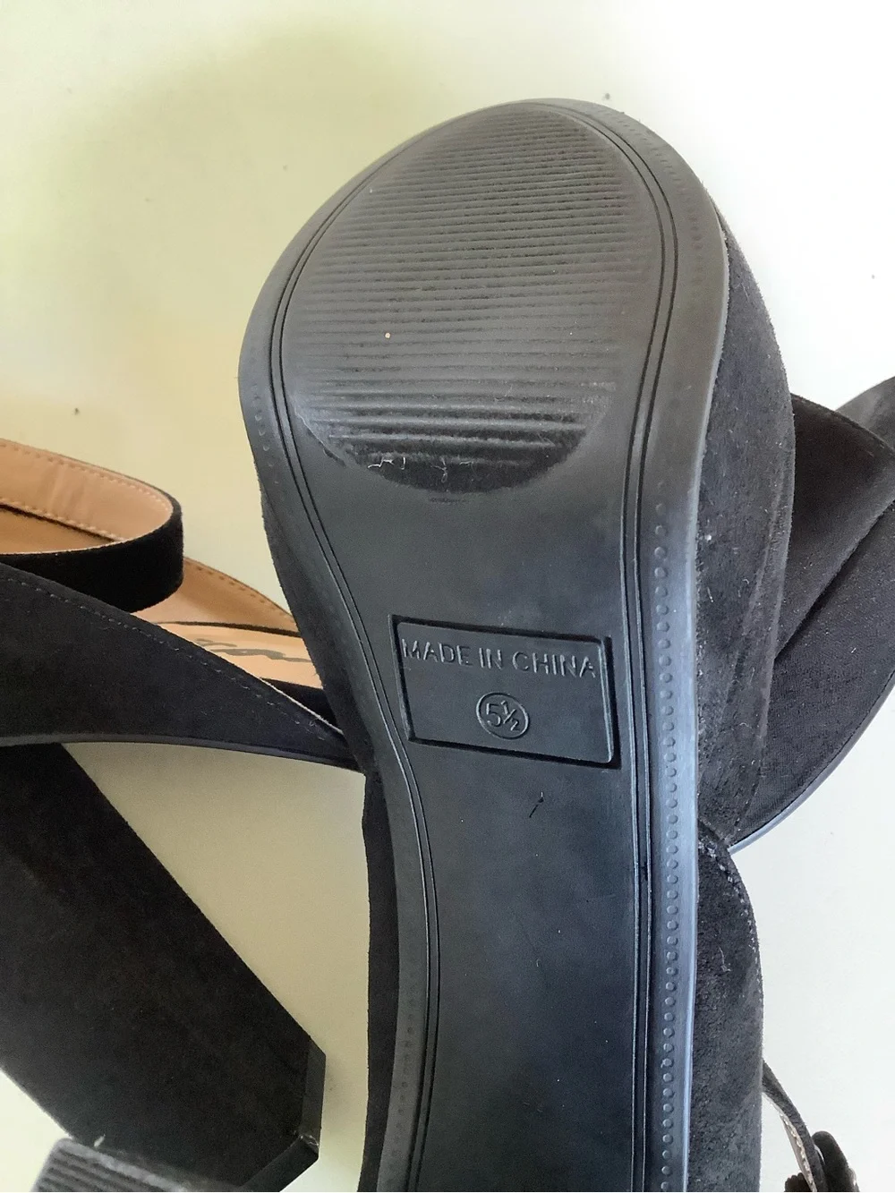 American Eagle Black Suede Platform Peep-Toe Heels with Ankle Buckle 5.5 - Picture 5 of 7